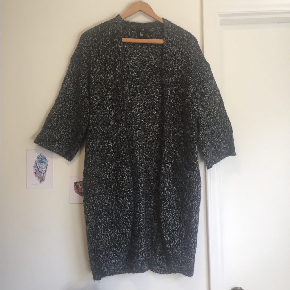 H&M Long Open Half-Sleeve Grey Knit Cardigan M